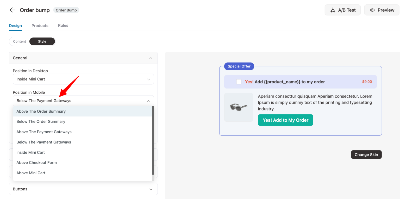 Order Bump Position in Mobile - FunnelKit