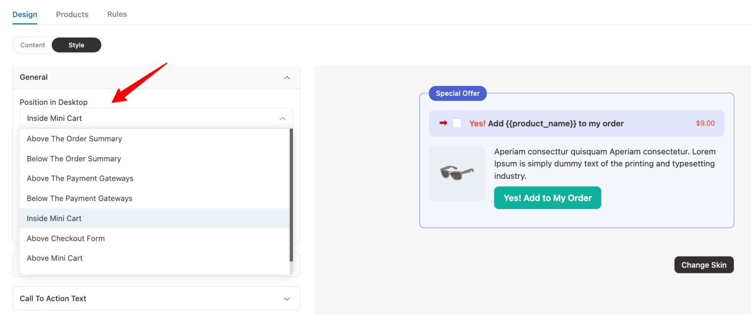 Order Bump Position in Desktop - FunnelKit