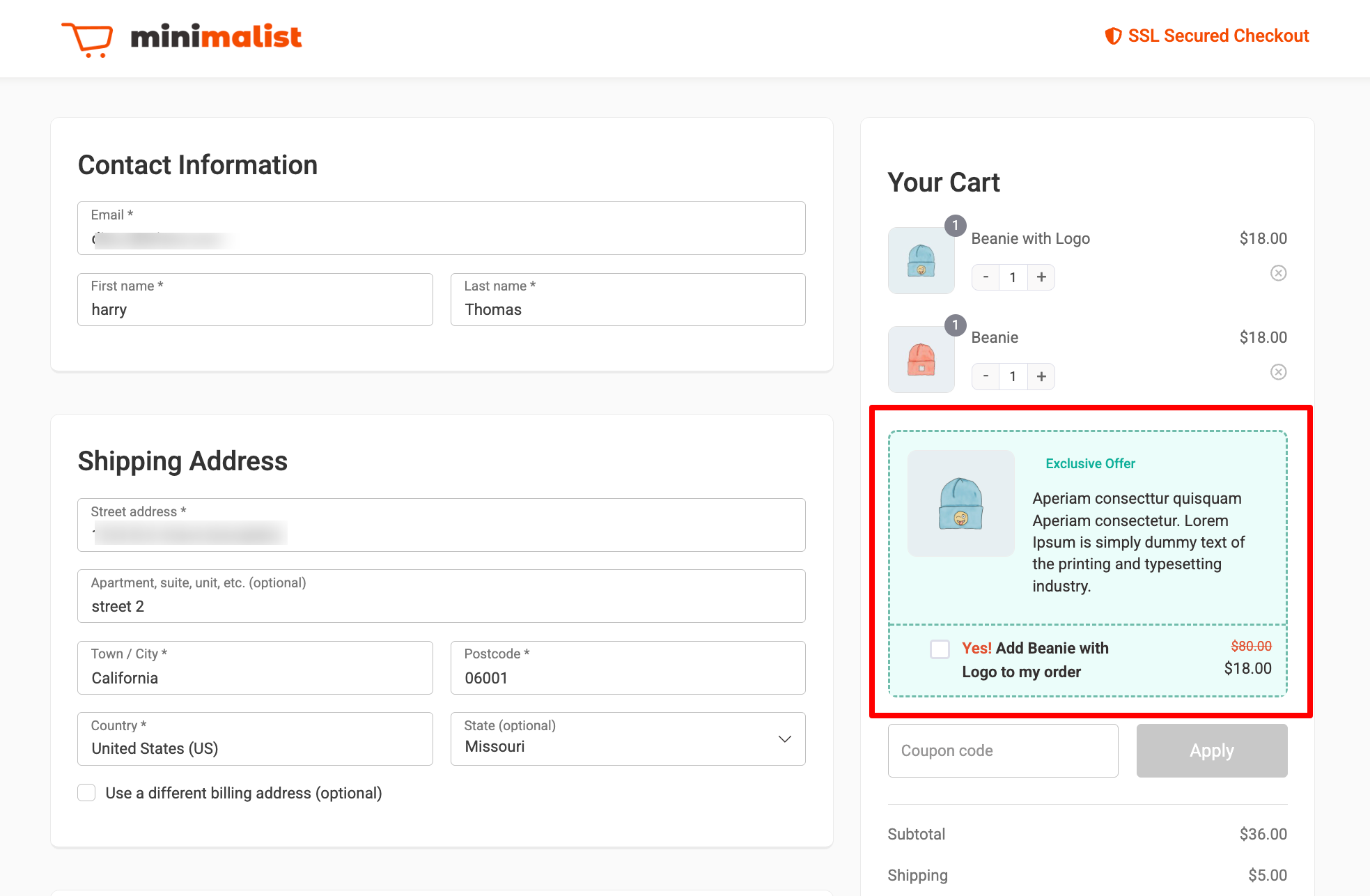 preview order bump in mini cart