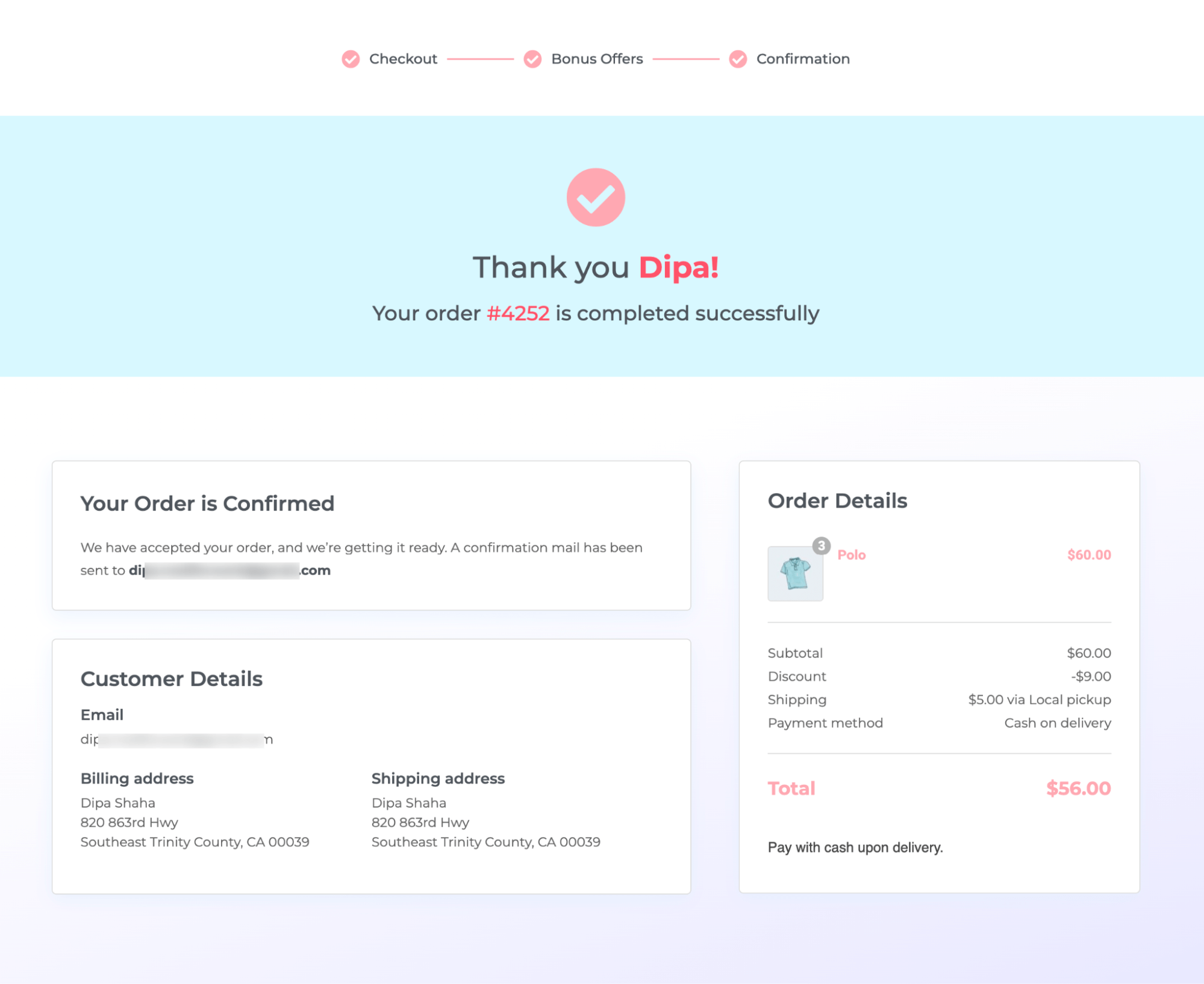 preview order confirmation page with WooCommerce order summary