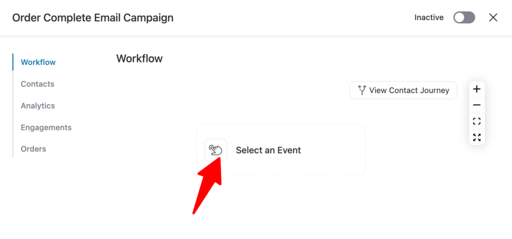 select an event to set WooCommerce order completion email
