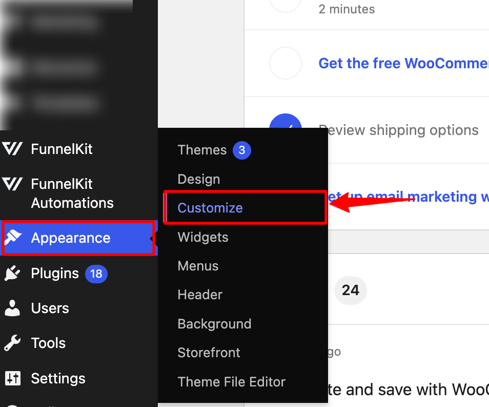 Go to appearance then hit customize