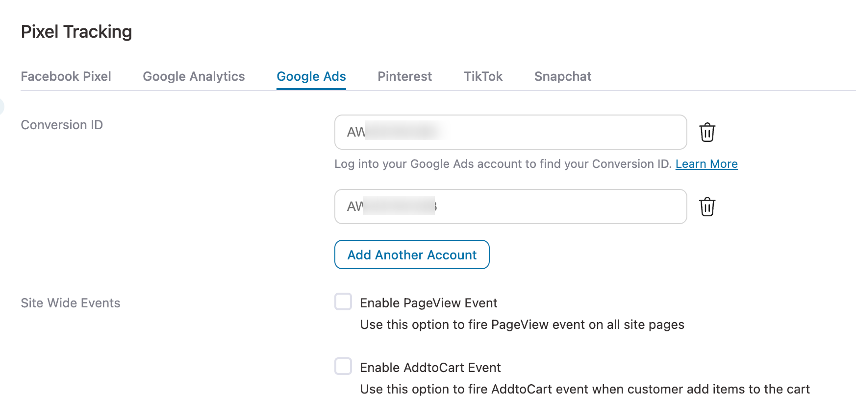 Navigate to the FunnelKit Settings > Pixel Tracking and on to the Google Ads.