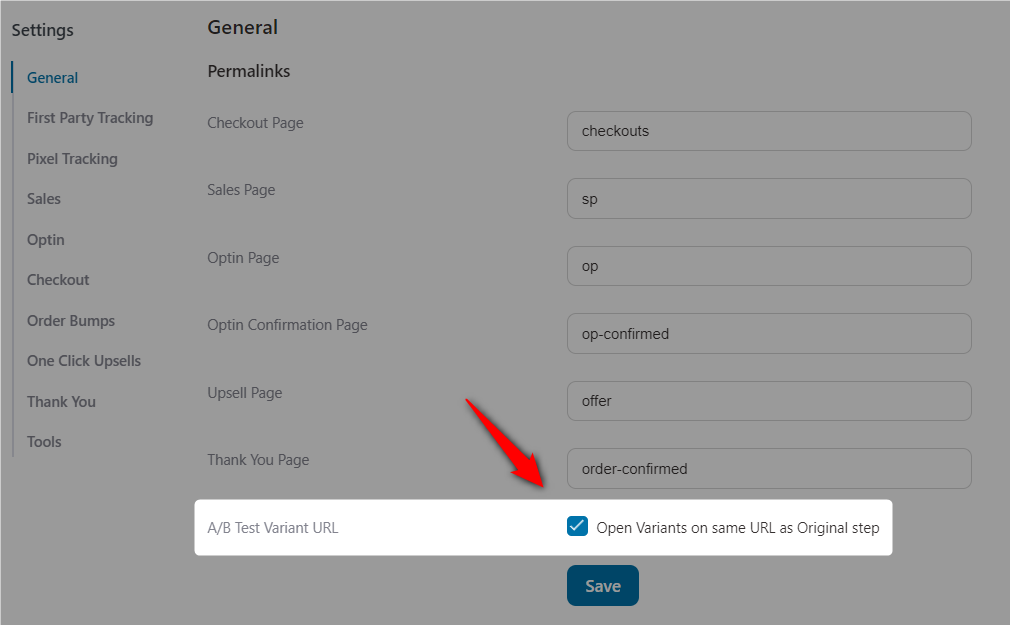 Enable A/B Test Variant URL