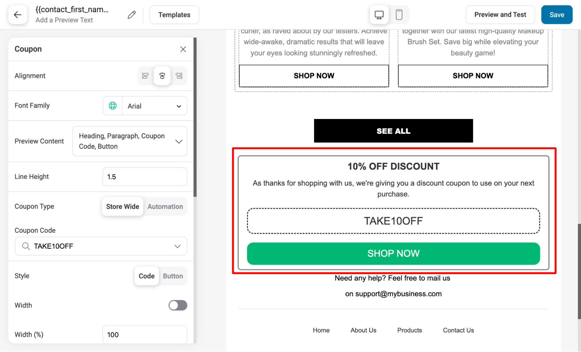 add discount in product recommendation email