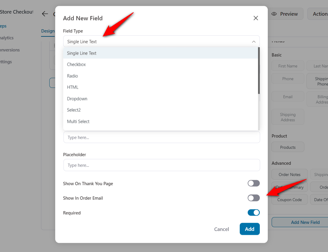 Add field on the checkout form