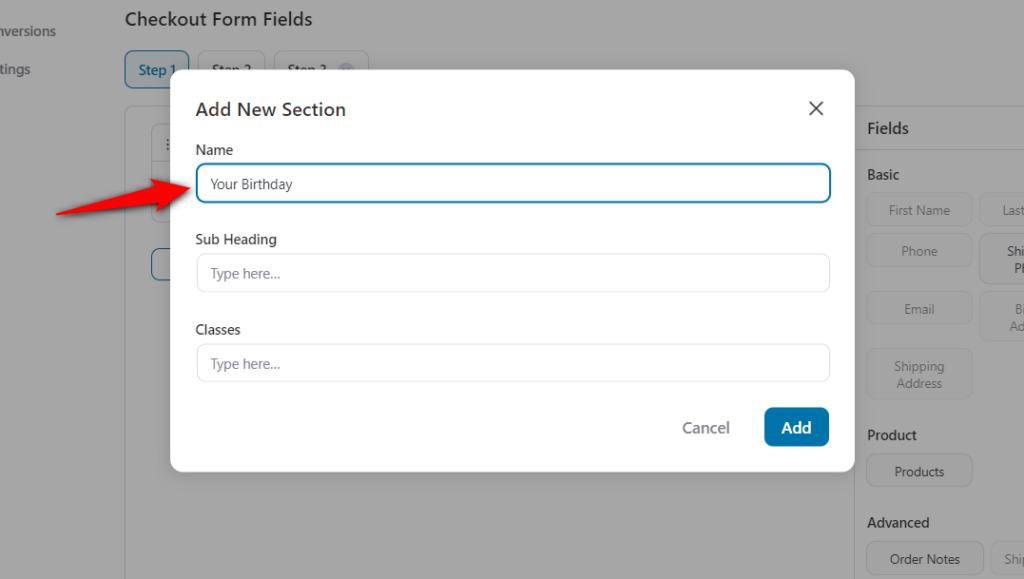 Add step on the checkout form