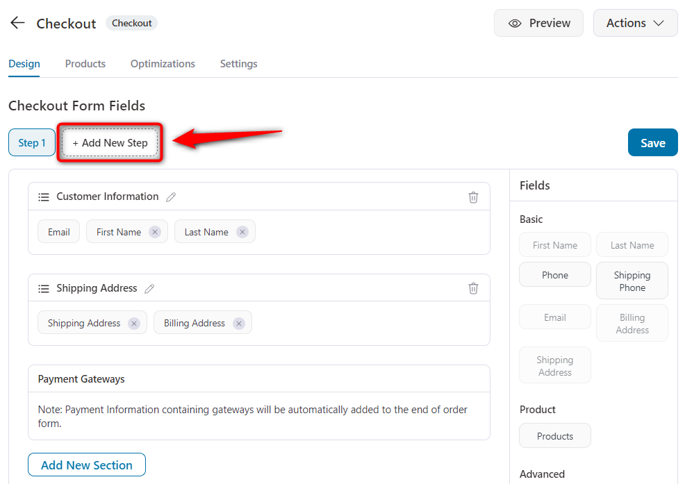 Add a new step on your checkout form