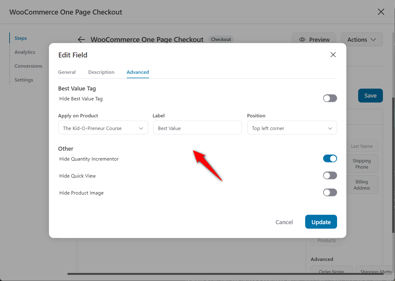 Add the best value tag to products on the checkout page in woocommerce