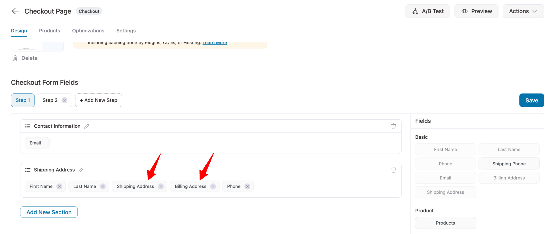 billing and shipping address section