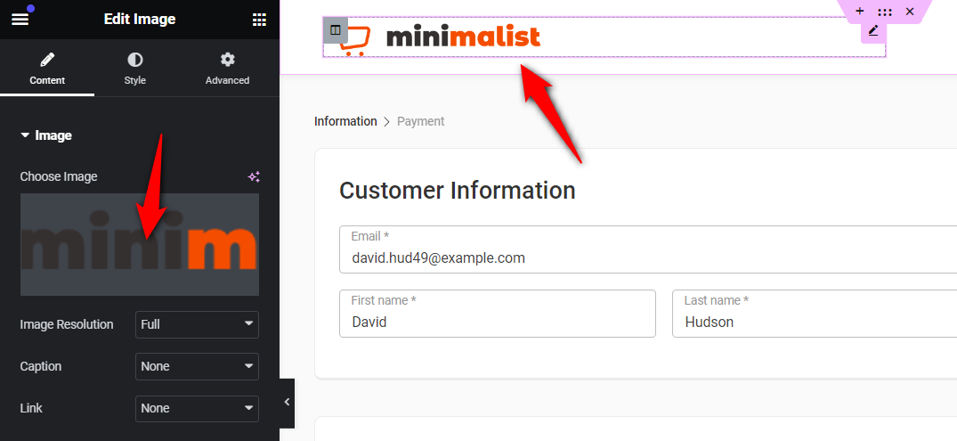 Change the business logo when customizing your WooCommerce elementor checkout page
