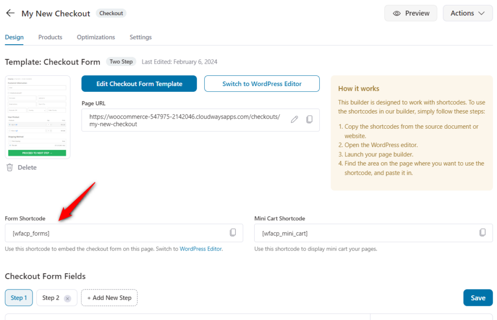 Checkout form shortcodes