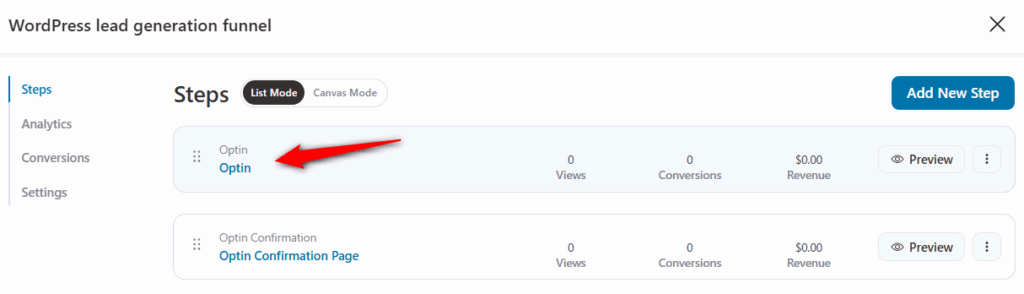 edit optin page to start customizing it