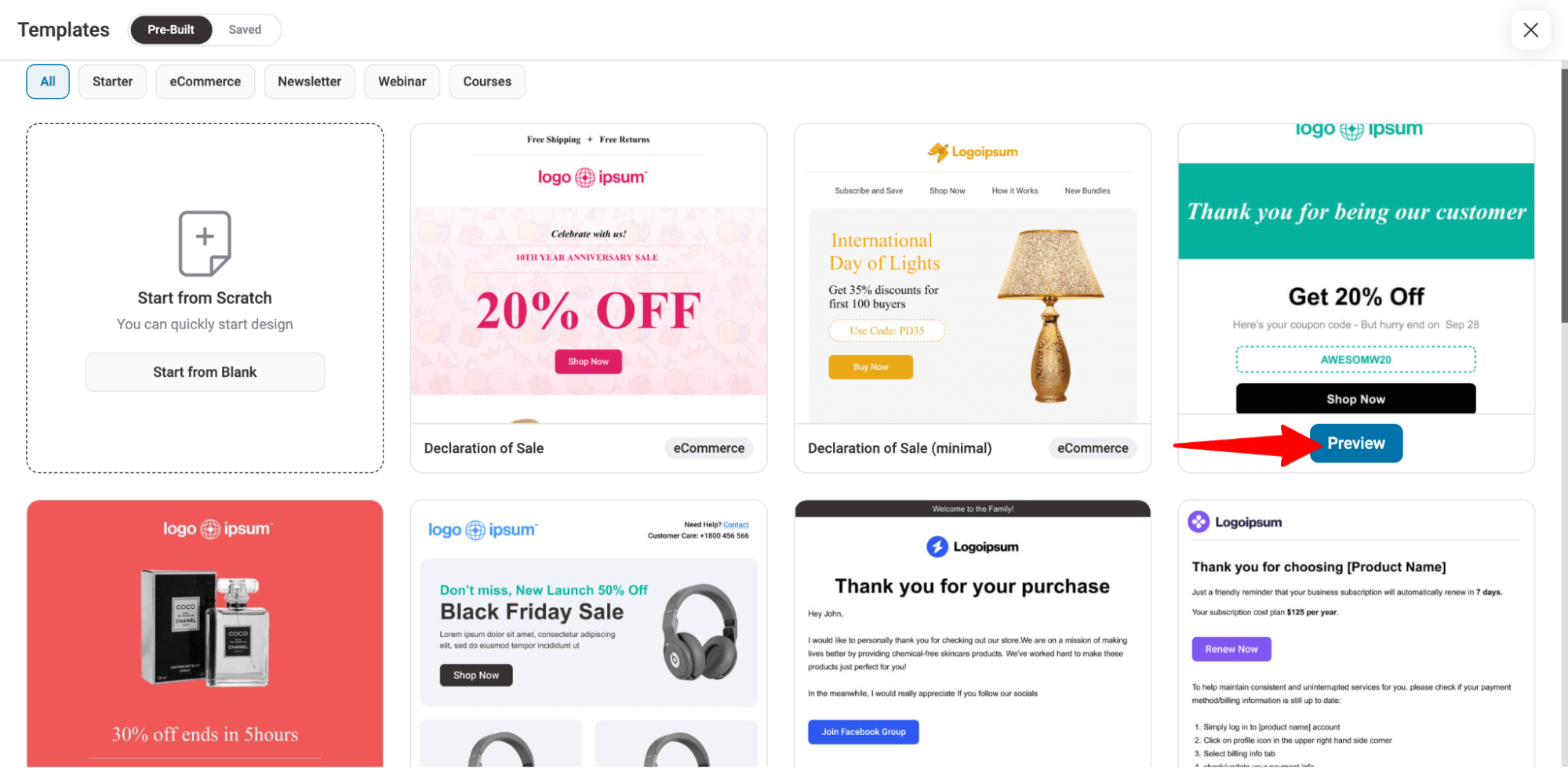 click preview discount cope email template