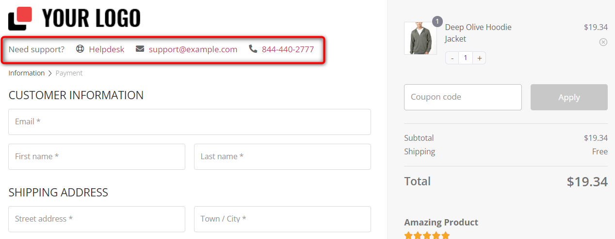 Contact Information on the Checkout page