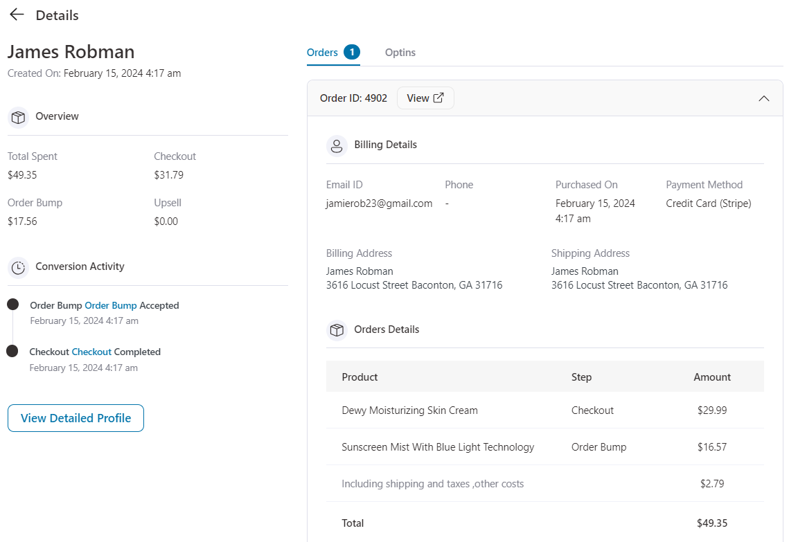 See the detailed conversion profile of your woocommerce customers