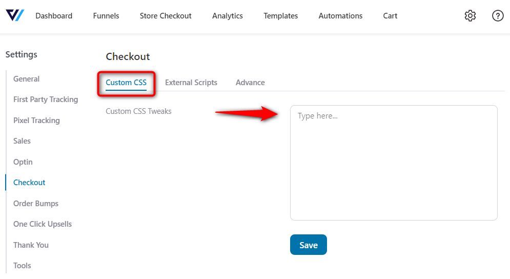 Custom CSS - checkout global settings