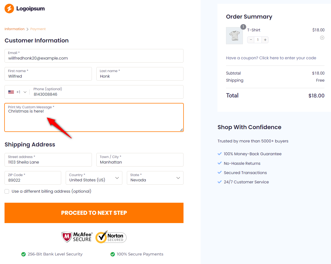 woocommerce checkout page preview with the custom field