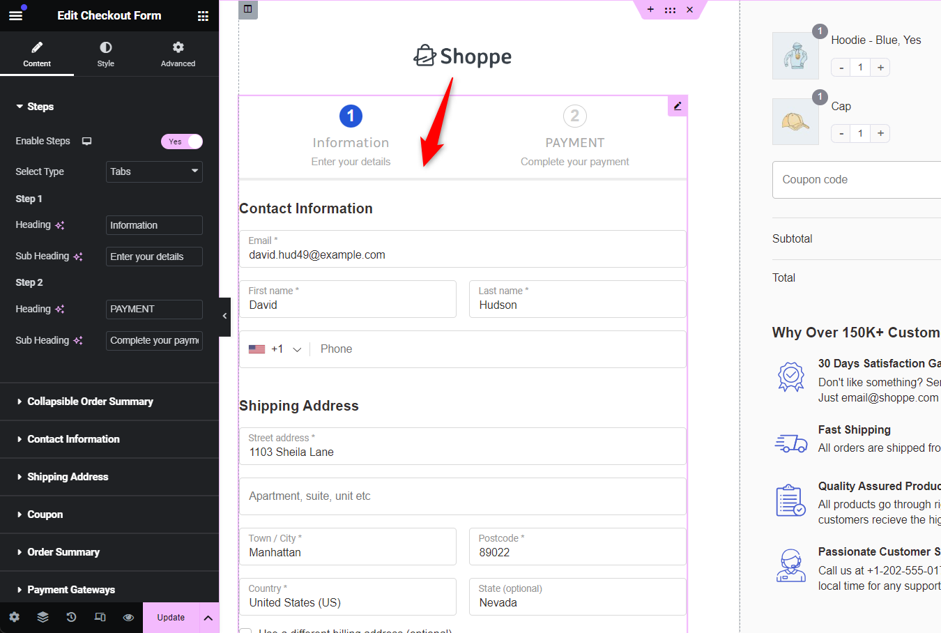 Use elementor widgets to transform the look of your checkout form and page without using woocommerce checkout hooks