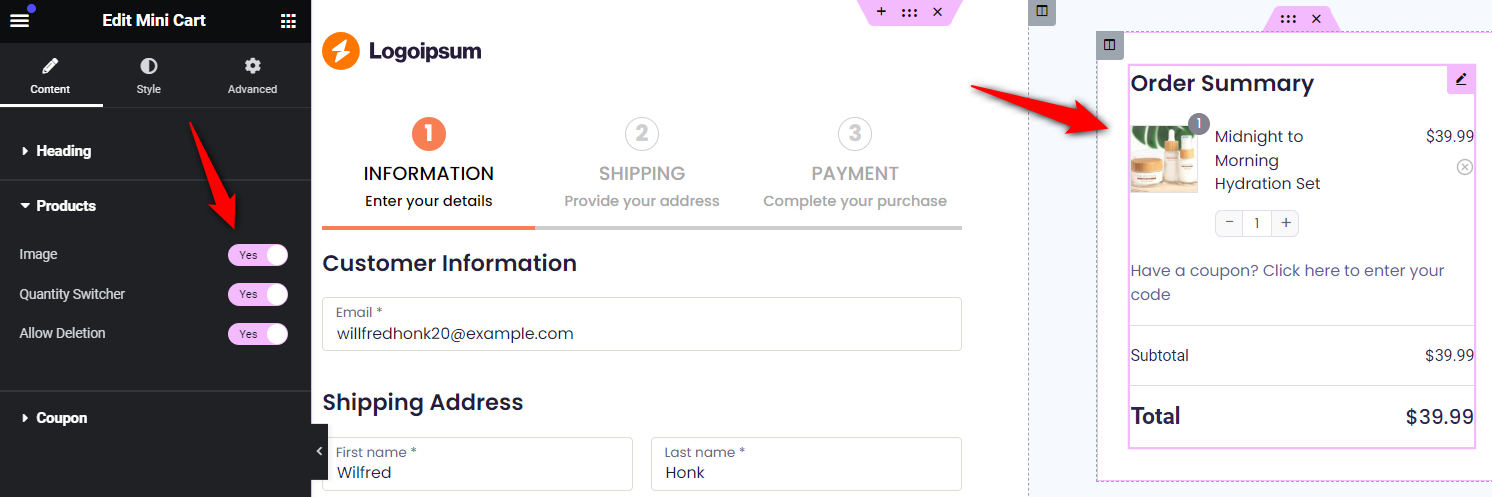 Customize the mini cart or order summary on the woocommerce multi-step checkout page