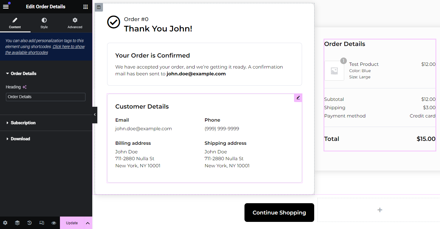 Customize the woocommerce thank you page