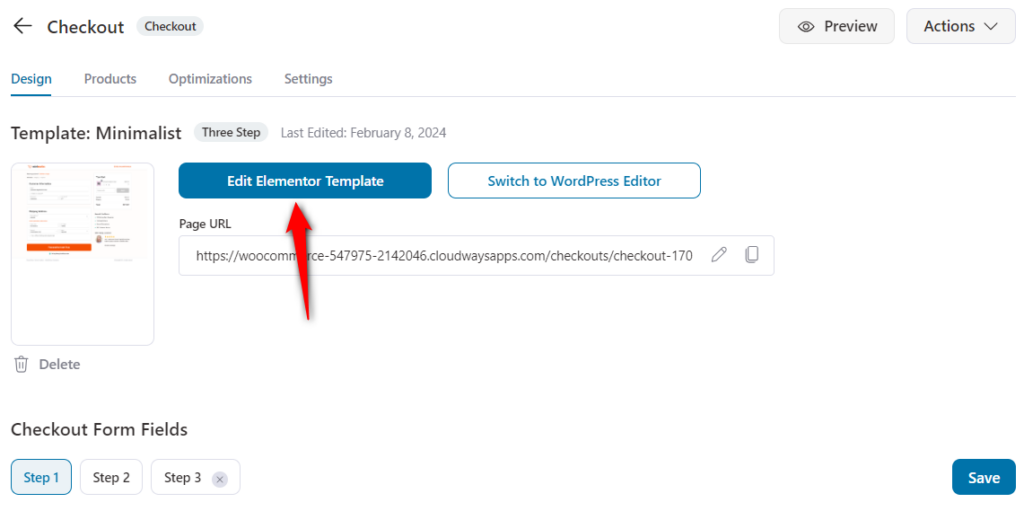 Edit the elementor checkout template