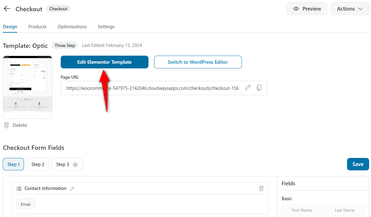 Click on Edit Elementor Template to customize the design of your WooCommerce checkout template