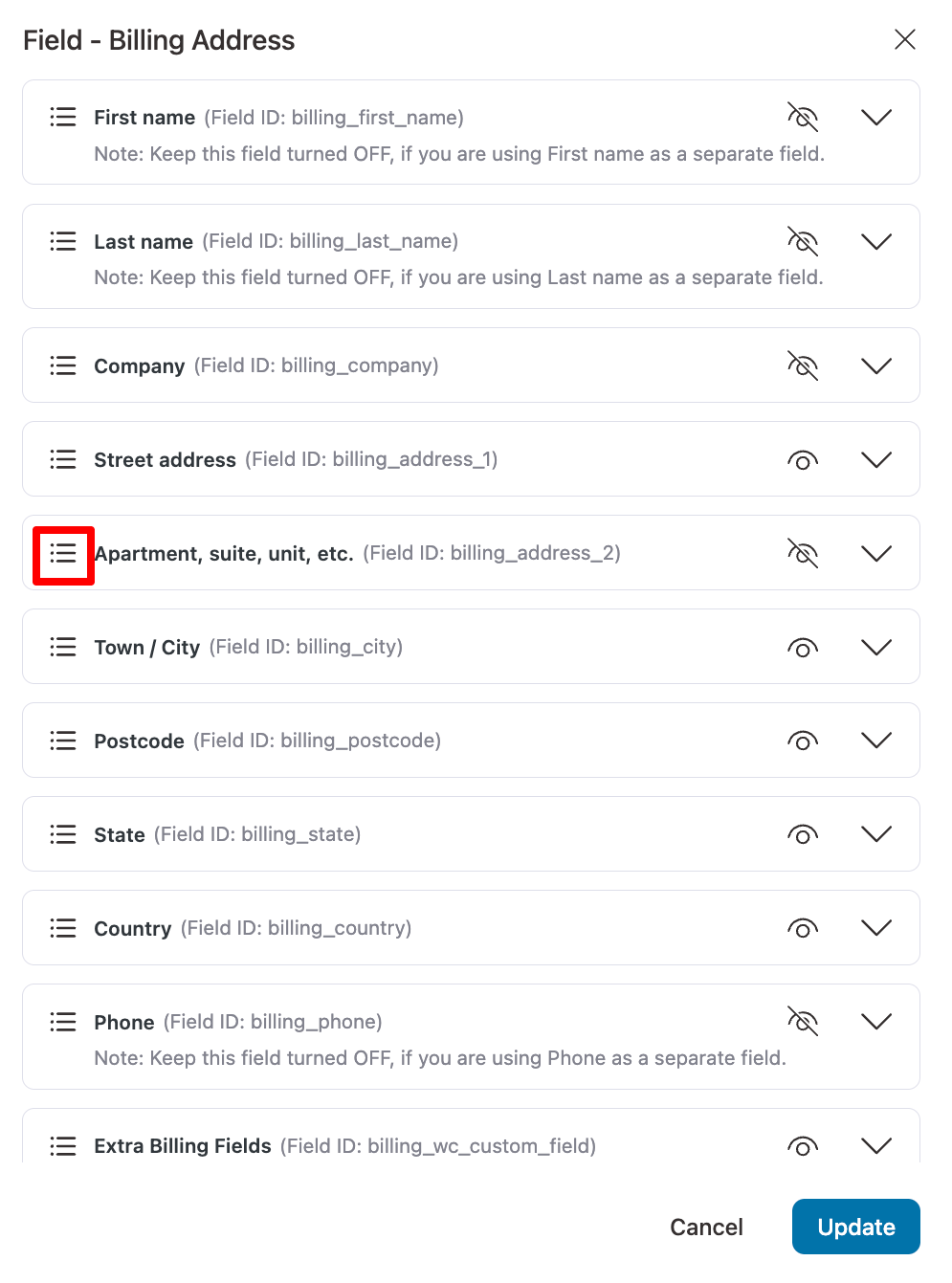 drag and drop address field