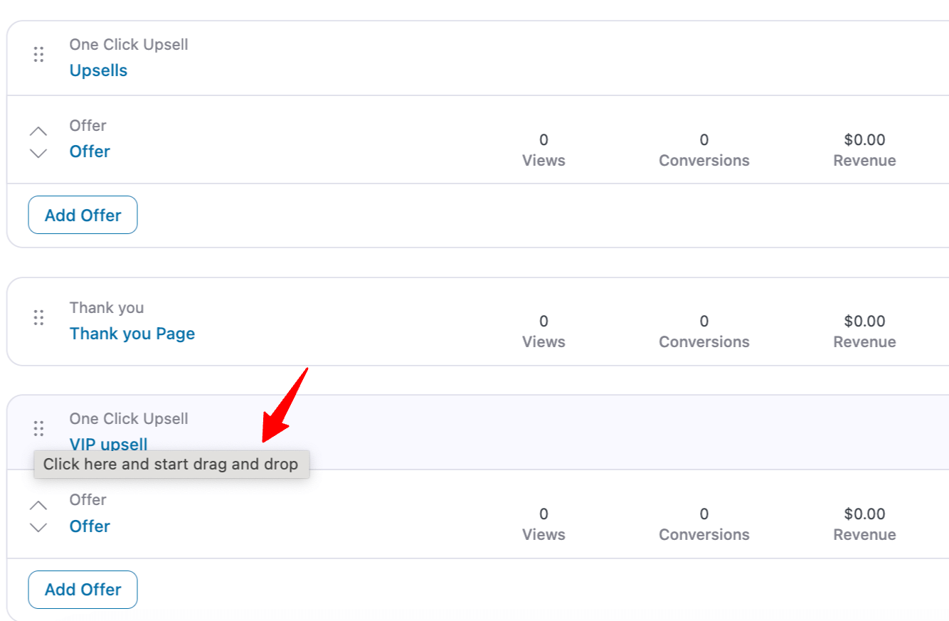 drag and drop upsell offers