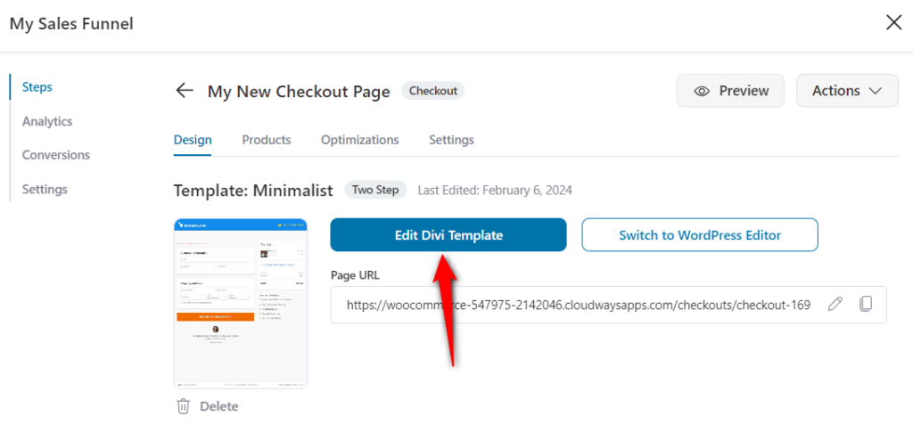 Edit divi checkout page template