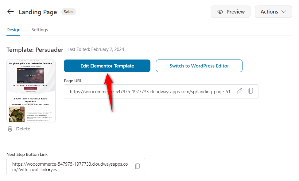 Edit the Elementor sales page template