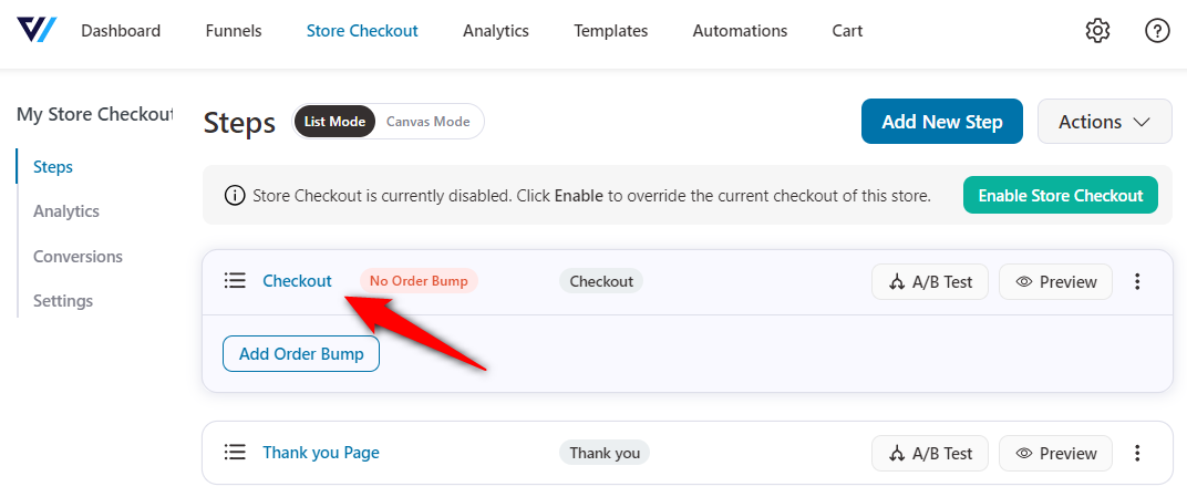 Click on the name of your woocommerce multi step checkout page to start customizing it 