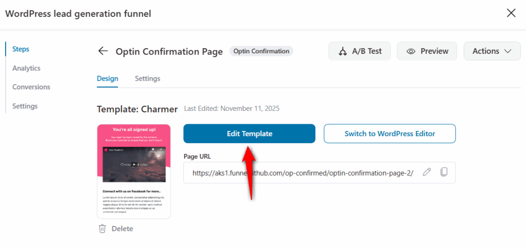 edit opt in confirmation page of charmer template