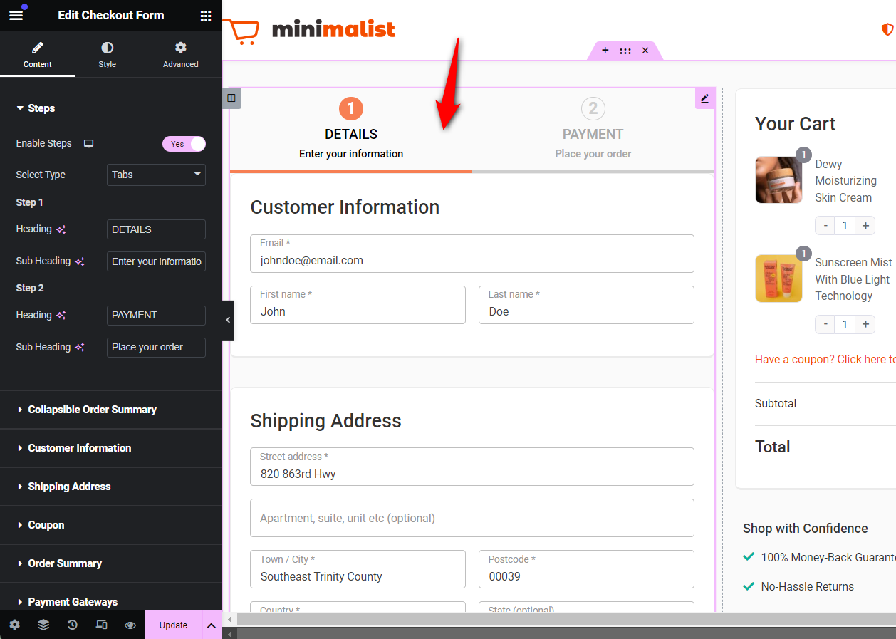 Customize the FunnelKit's checkout form widget for Elementor