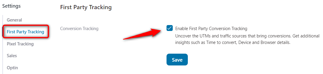 Enable First Party Conversion Tracking
