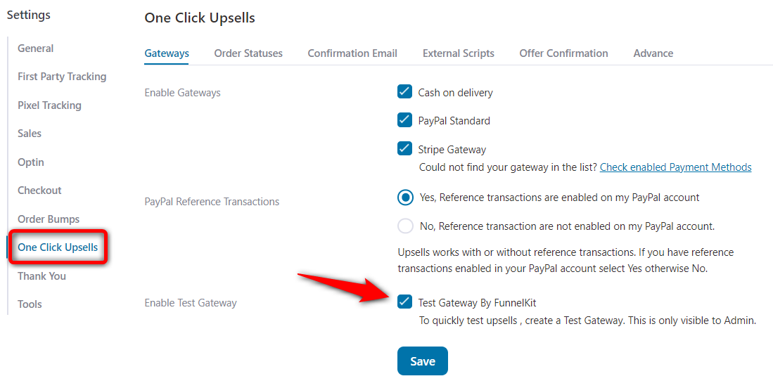 Enable test gateway by funnelkit to test your payment transactions on the checkout