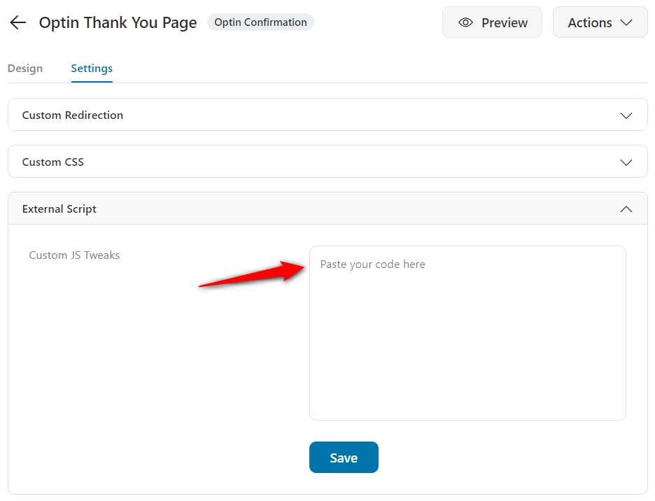 Optin Thank You Page - Custom JS Script Settings