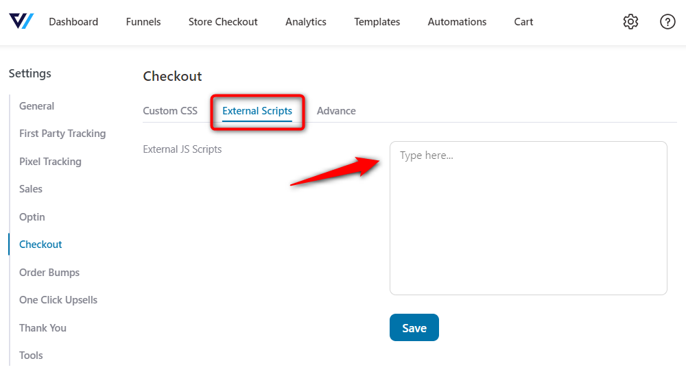 External scripts - checkout global settings