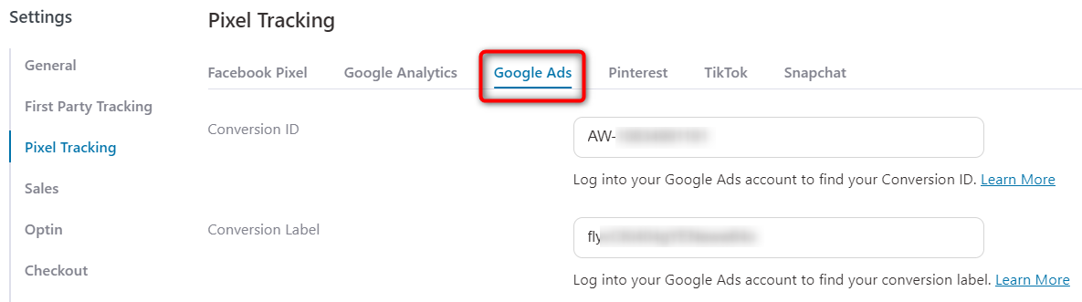FunnelKit settings google ads pixel tracking