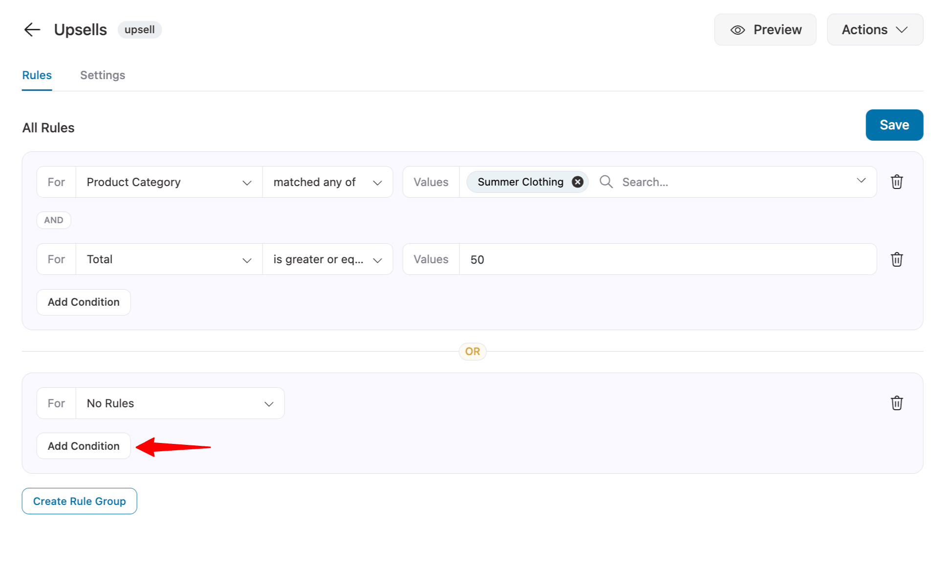hit add condition to add a new group rule