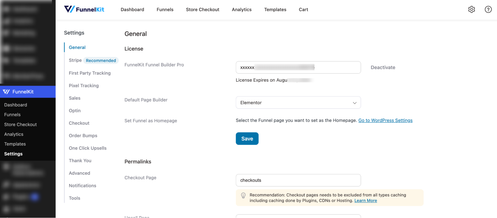 Go to FunnelKit > Settings to access the global settings of the Funnel Builder.