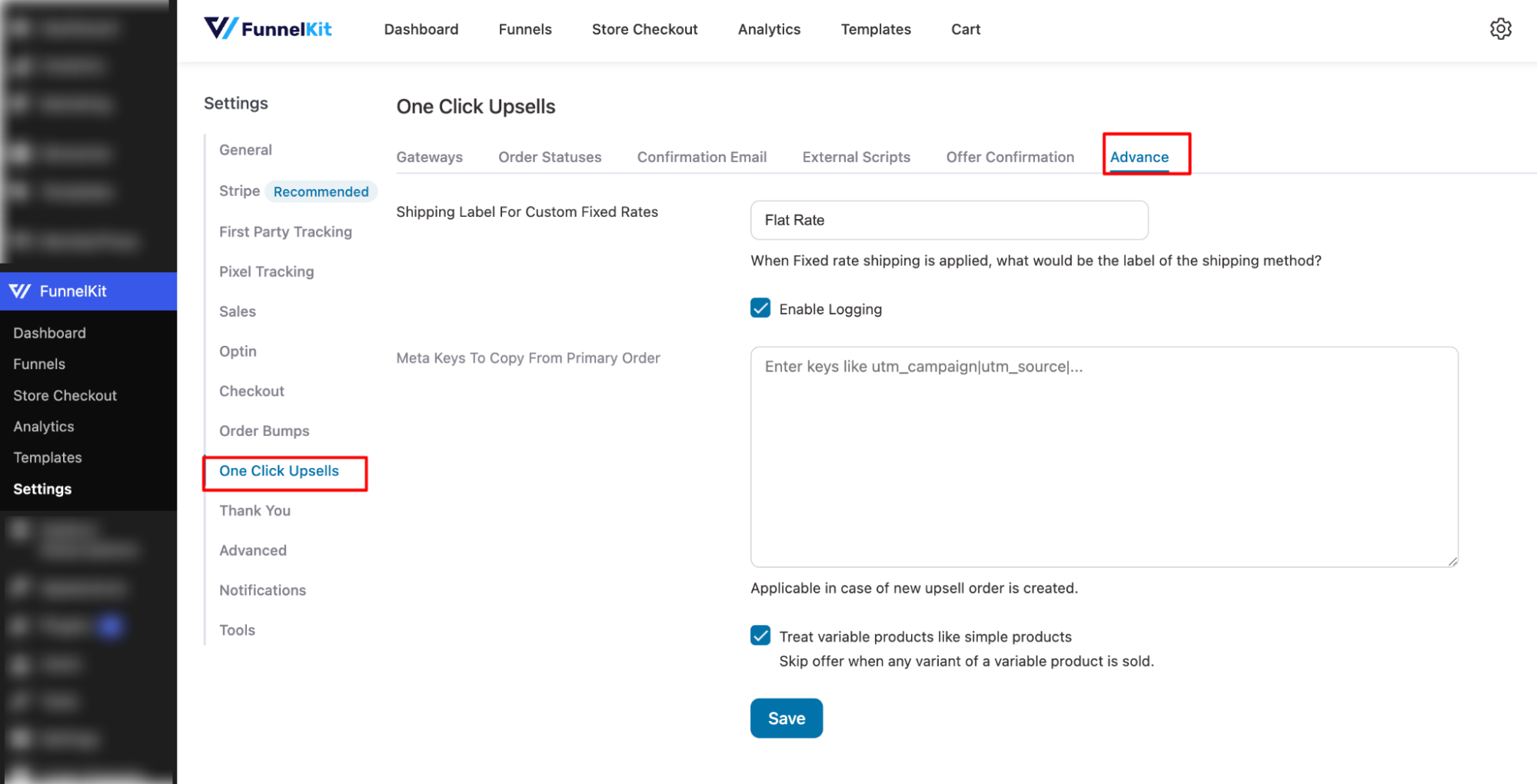 On the Advanced level, you can set the shipping label for fixed rates, enable logging, and specify meta keys to copy from the primary order.