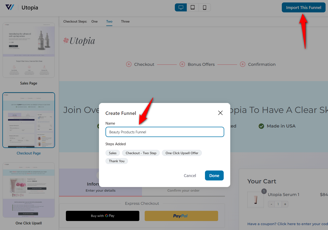 Import your funnel and name it - woocommerce order bump