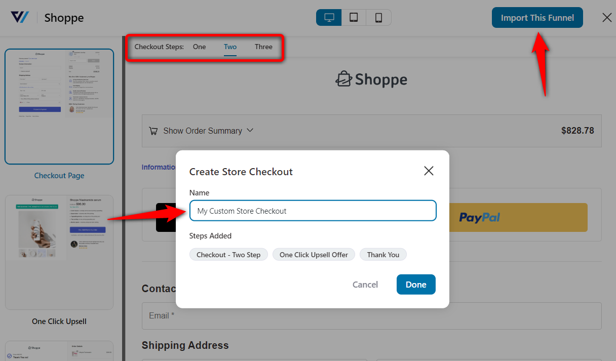 WooCommerce checkout hooks - choose the number of checkout steps and enter the name of your store checkout funnel