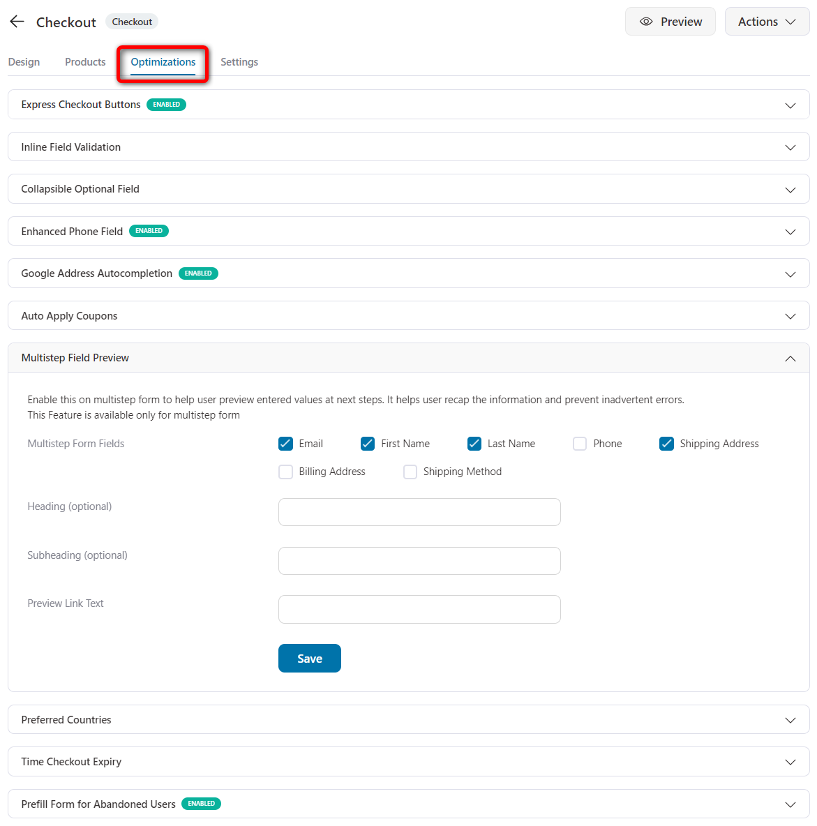 Checkout optimizations