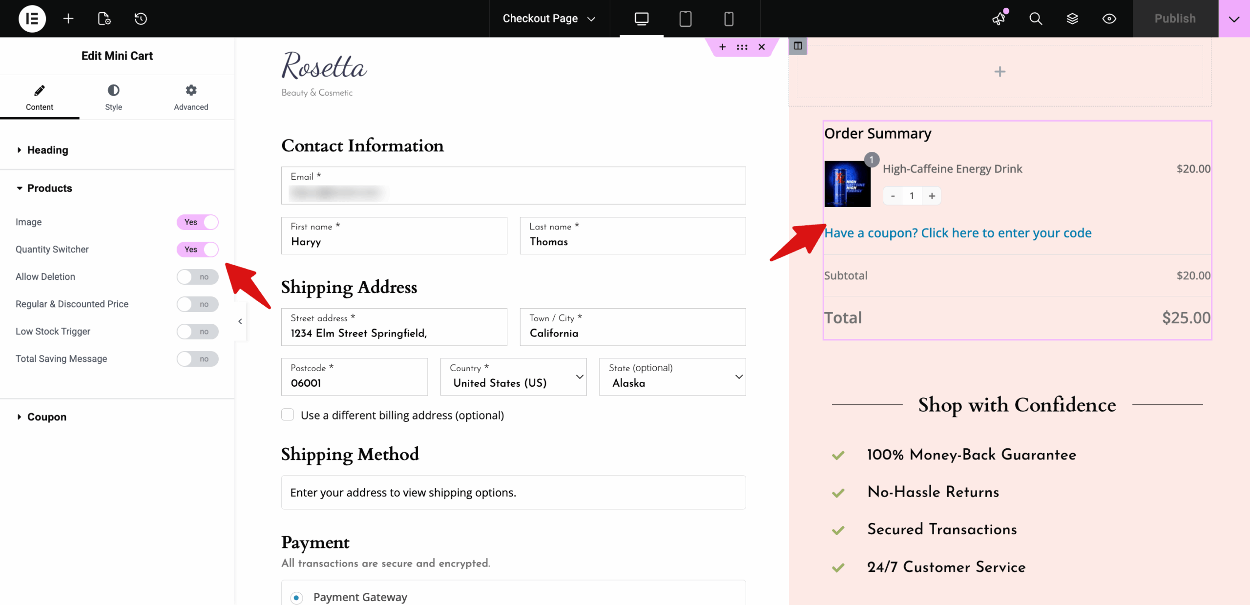 optimize checkout page with a mini cart