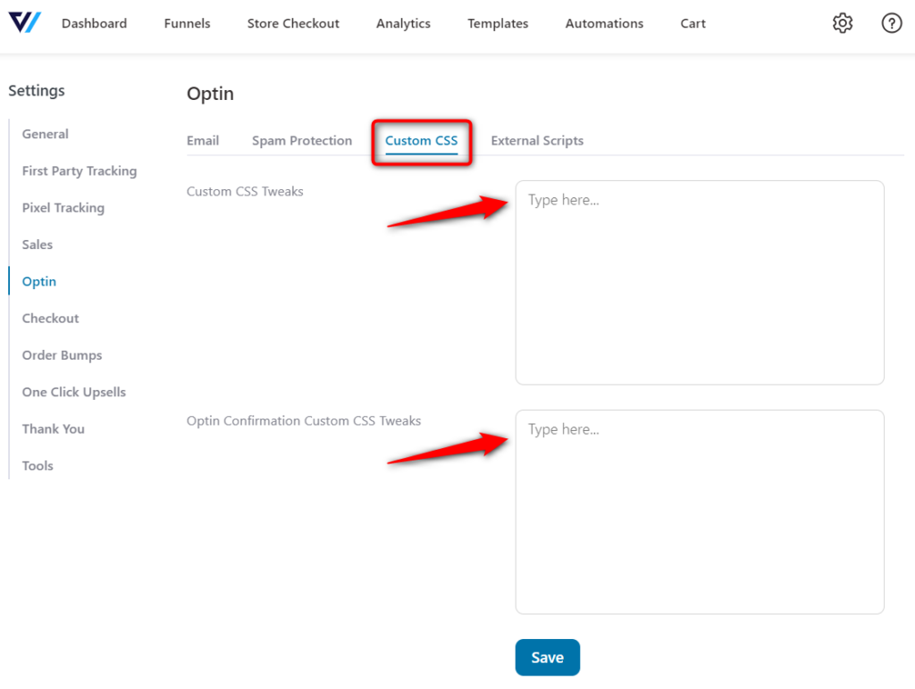 Custom CSS for global Optin Page settings