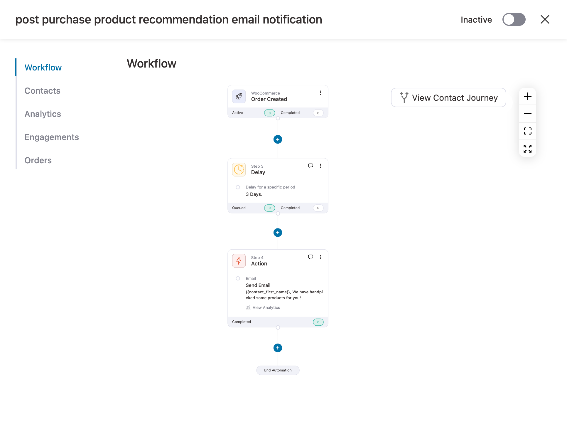 post purchase product recommendation in WooCommerce automation preview