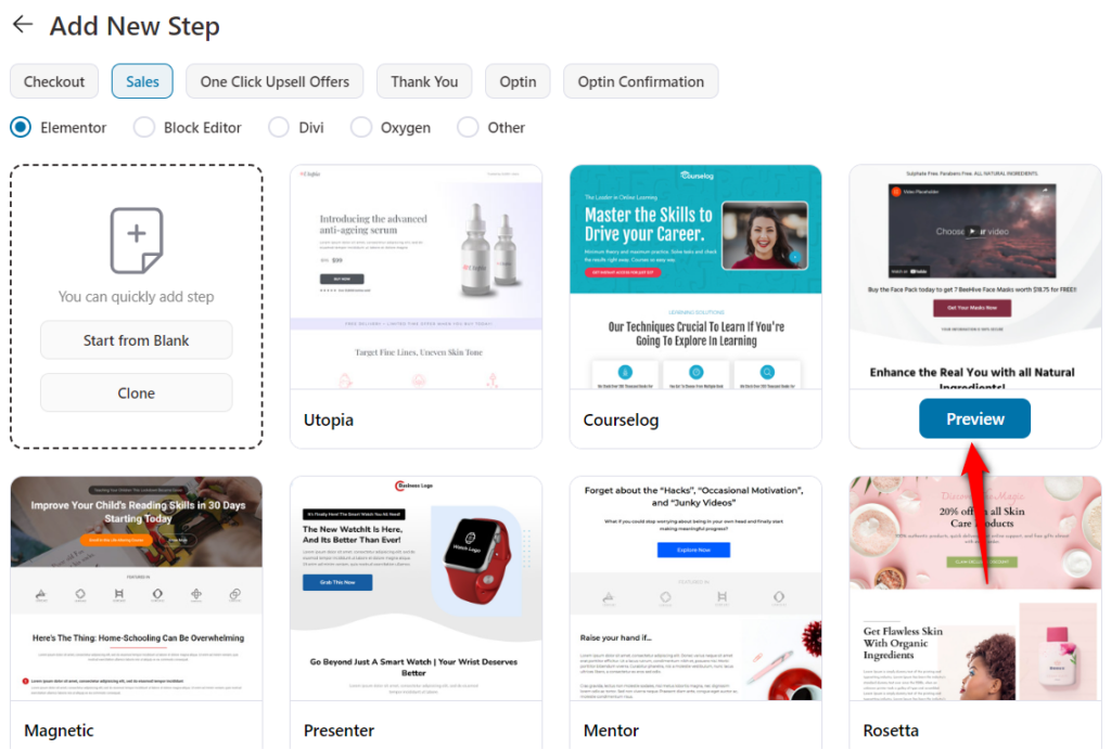 Preview the sales funnel template
