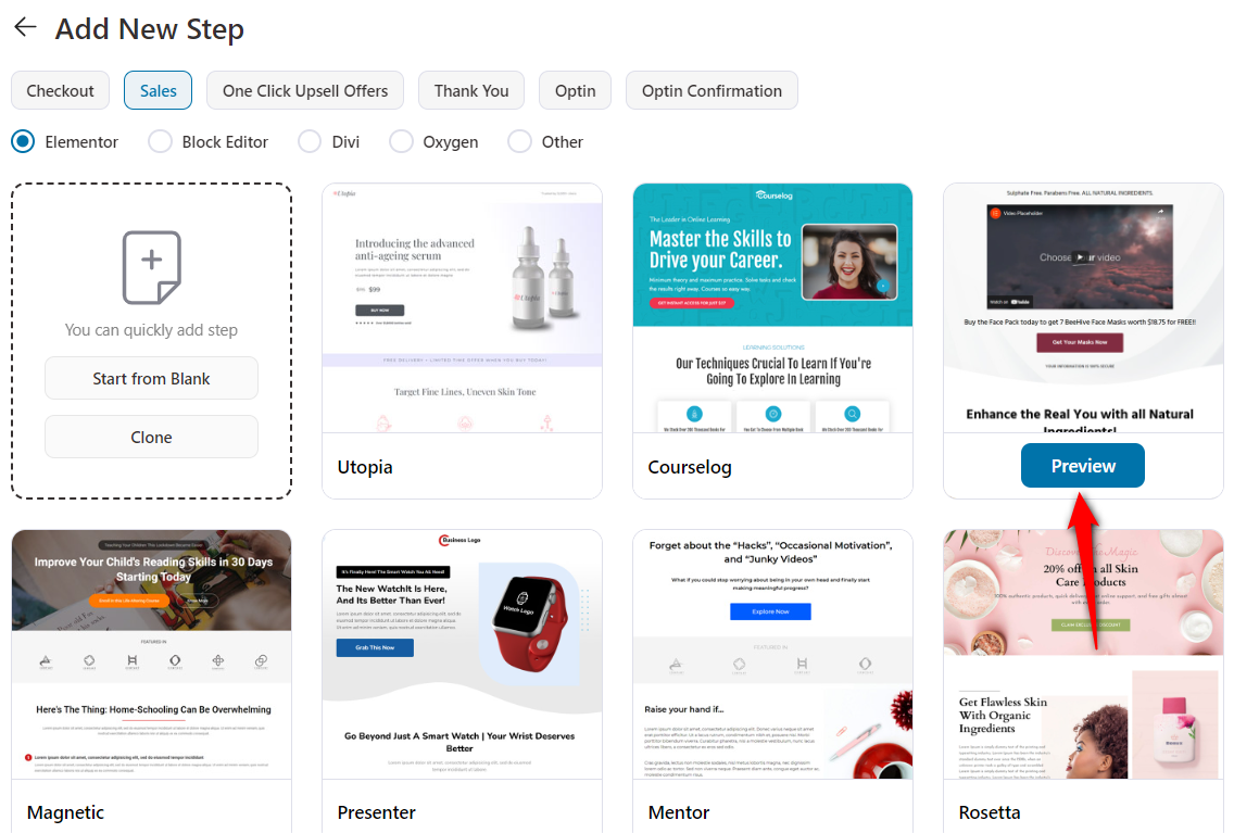 Sales page templates and page builders available in FunnelKit Funnel Builder
